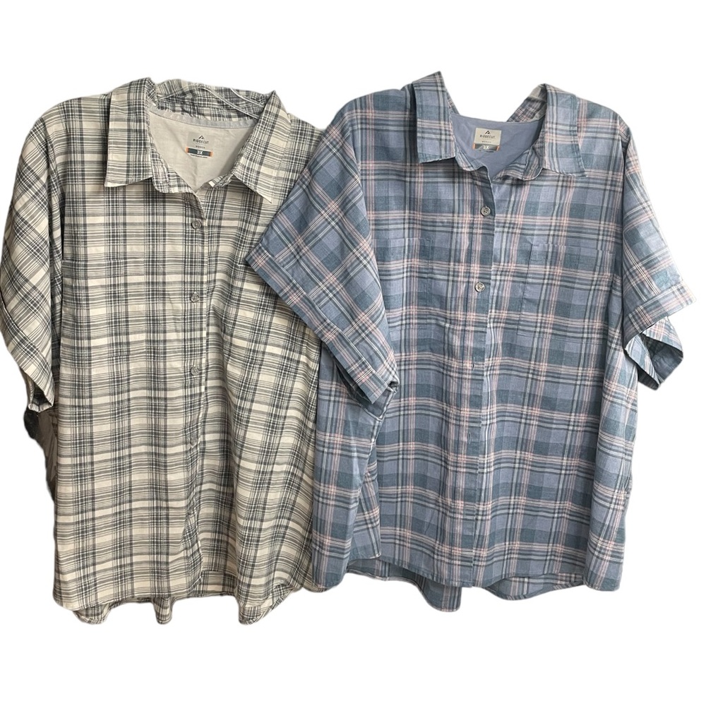Ridgecut Tough wear 3X Women's Short Sleeve Plaid Shirt, Bundle of two - Picture 2 of 15